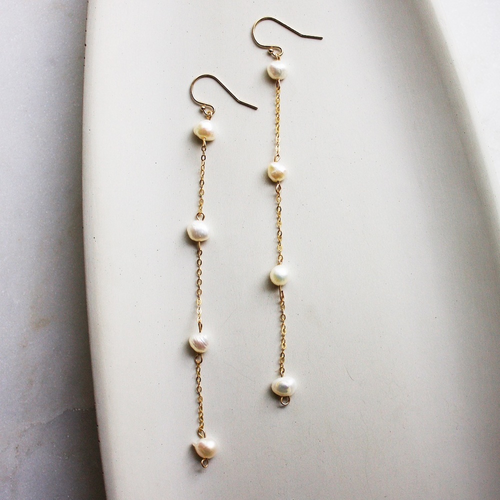 Gold Fill Four Freshwater Pearl Thread Earrings